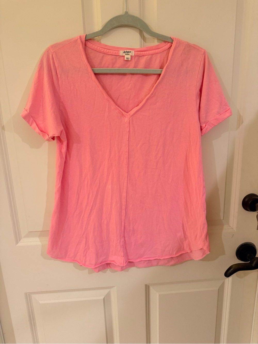Dylan Medium Soft Pink V-Neck Short Sleeve Top